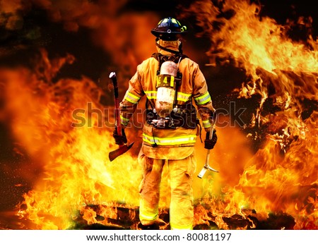 In to the fire, a Firefighter searches for possible survivors Royalty-Free Stock Photo #80081197