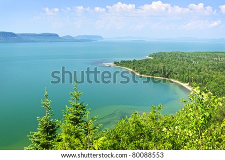 Beautiful landscape of Lake Superior northern shore from above in Ontario, Canada Royalty-Free Stock Photo #80088553