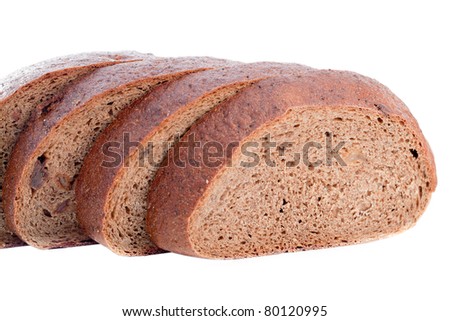 The cut bread on a white background