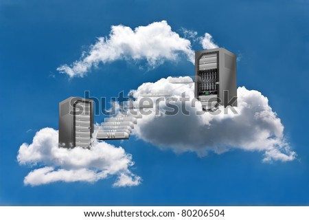 A Virtual Machine moves from a cloud Server Rack to the other