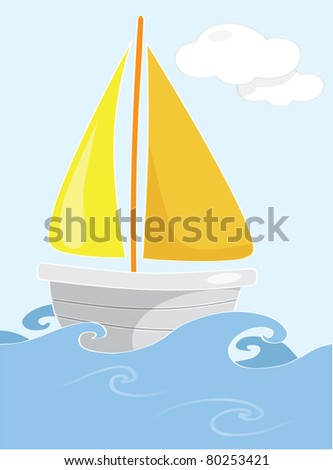 Cartoon sailing boat on open sea vector illustration