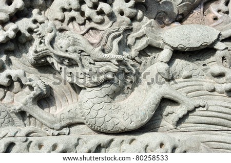 Typical Chinese carven dragon on wall expressing power and status in ancient thailand