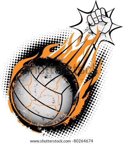 A volleyball being spiked so hard that it combusts