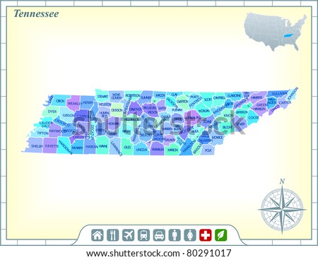 Tennessee State Map with Community Assistance and Activates Icons Original Illustration