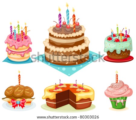 illustration of isolated set of birthday cake on white background
