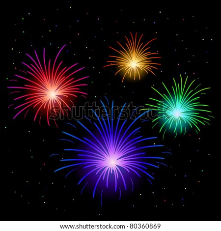 Various celebratory firework against the black sky