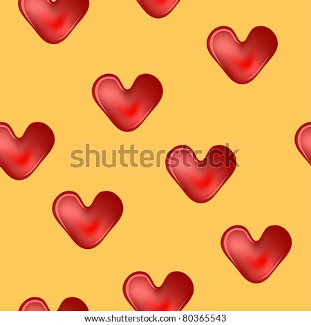seamless background, red hearts - balloons on a yellow