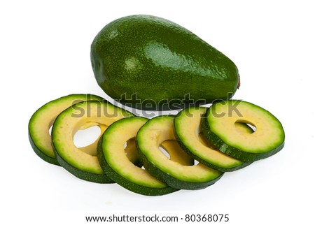 Slice avocado on white background