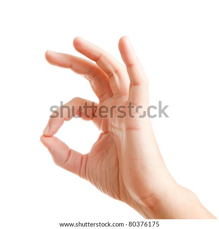 Closeup of man's hand gesturing - showing sign ok (okay)