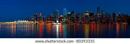 Beautiful view of Vancouver's city skyline during a blue hour - British Columbia, Canada.