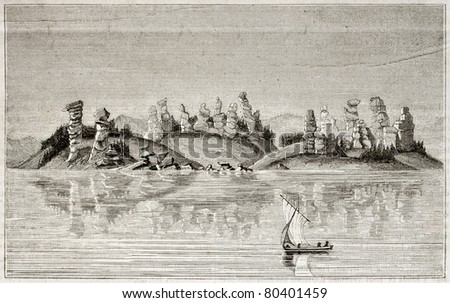 Old view of Kolyvan lake, Siberia. By unidentified author, published on Magasin Pittoresque, Paris, 1850