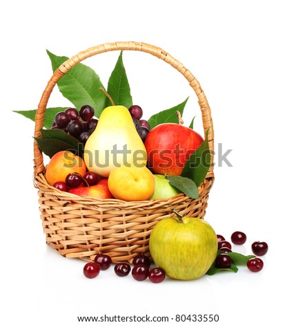 tasty summer fruits in backet isolated on white