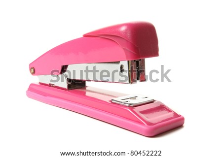 Pink stapler on a white background