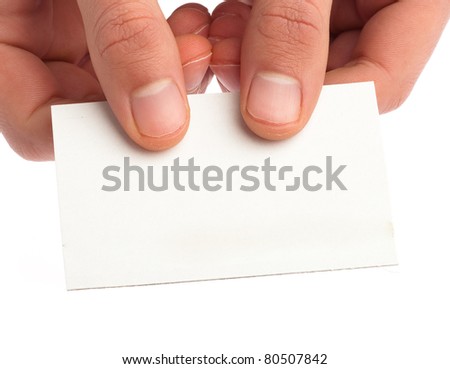 hand showing a card on white background