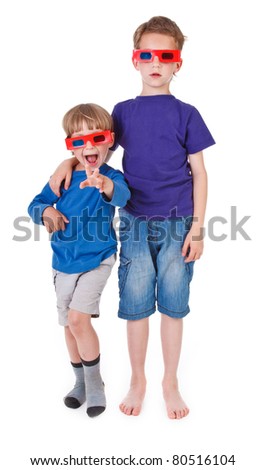 two boys having fun wearing 3D glasses
