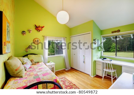 Green cozy beautiful baby girl bedroom.