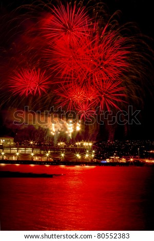 Red Fireworks Vancouver Harbor Canada Day British Columbia Pacific Northwest