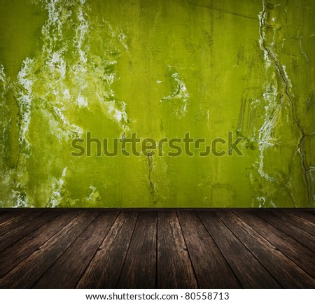 dark vintage green room with wooden floor and artistic shadows added