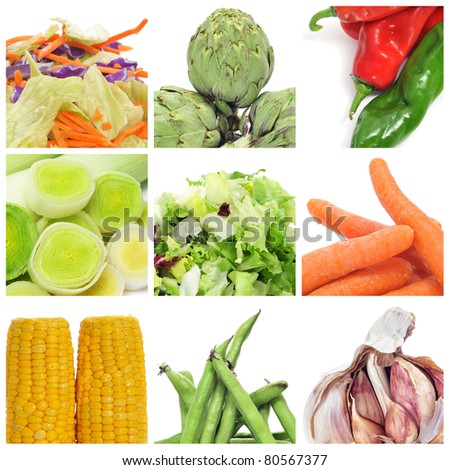 a collage of nine pictures of different vegetables