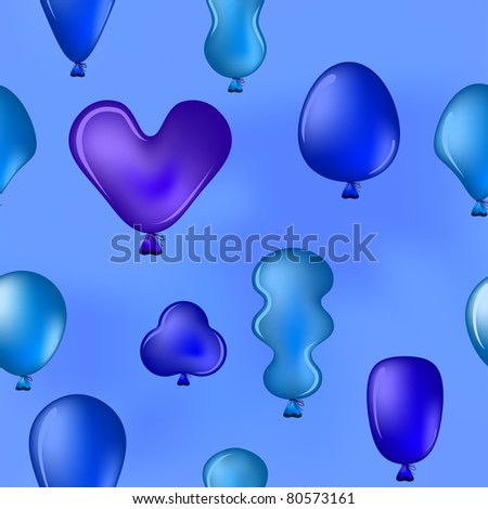 Vector seamless background, various balloons fly in the blue sky