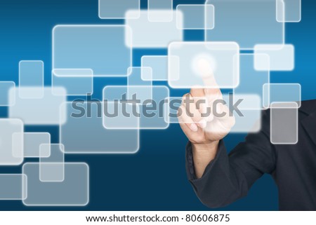 Hand pushing on white touch screen icon