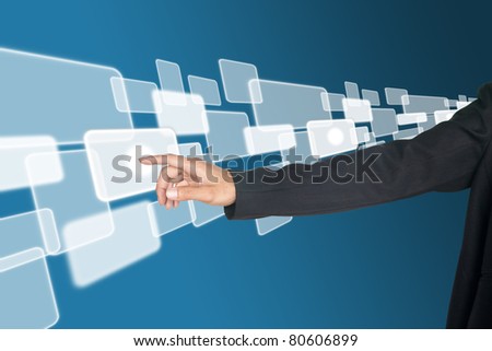 Hand touching on white touch screen icon