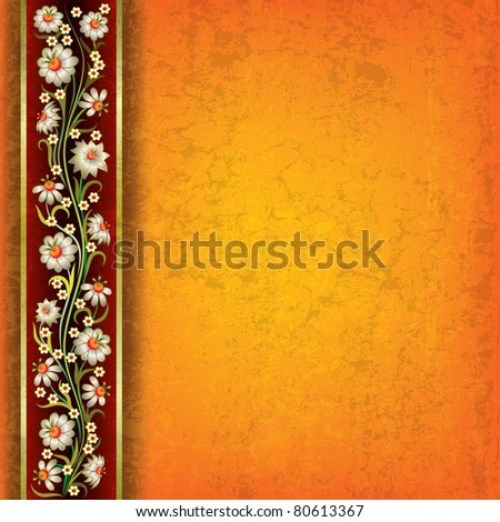 abstract grunge orange yellow background with floral ornament Royalty-Free Stock Photo #80613367