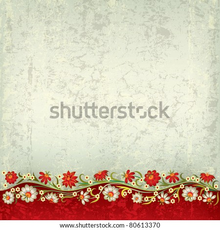 abstract grunge red grey background with floral ornament Royalty-Free Stock Photo #80613370