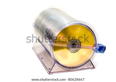 CD-DVD Container with golden disks on white background