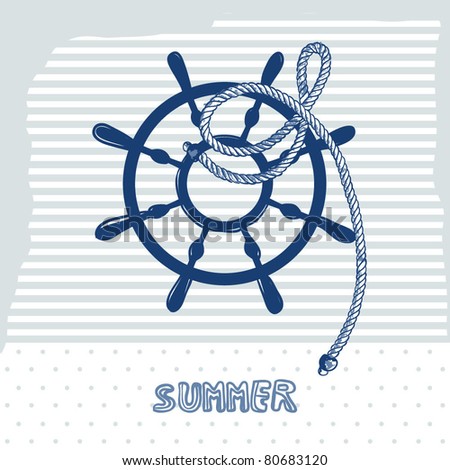 summer card with boat rudder wheel