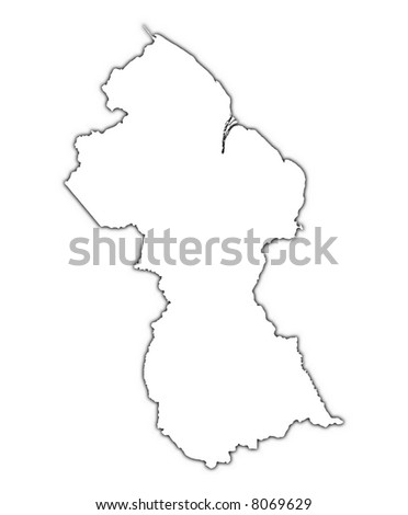 Guyana outline map with shadow. Detailed, Mercator projection.