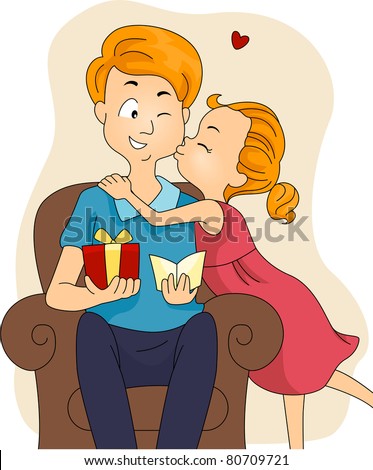 Illustration of a Daughter Giving Her Father a Kiss