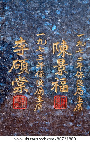 Golden chinese hieroglyphs on granite stone