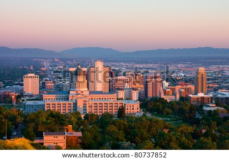 Salt Lake City, Utah at sunset Royalty-Free Stock Photo #80737852