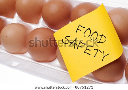 Eggs Can Carry Salmonella Food Safety Concept Concept with Brown Egg and Yellow Note. Royalty-Free Stock Photo #80751271