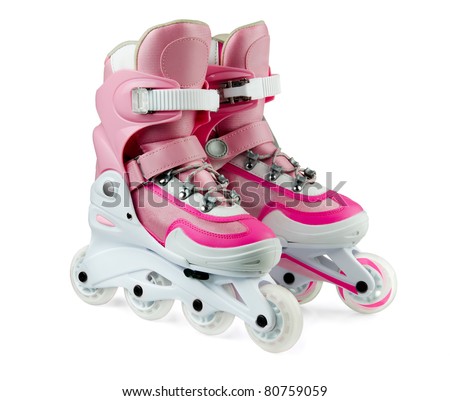 Pink inline rollerskates isolated on white