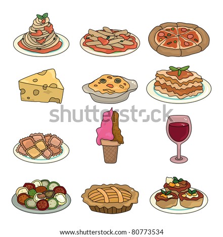 cartoon Italian food icon set