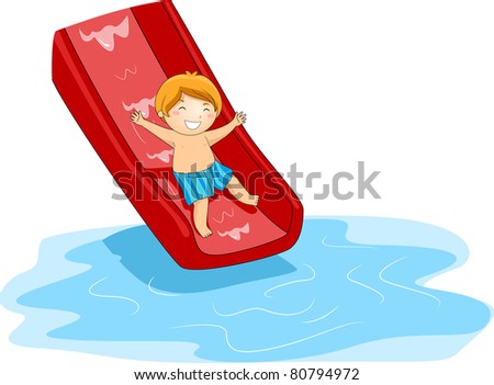 Illustration of a Kid Playing in the Pool Side