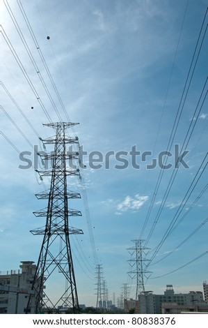 Transmission towers and high voltage power lines.