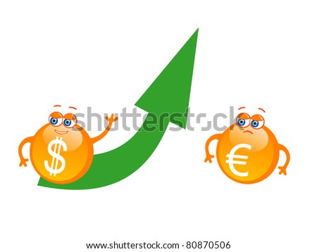 Vector illustration of cartoon dollar with green rising arrow