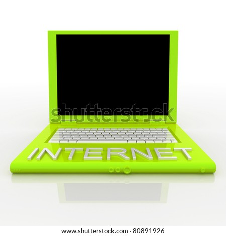3D blank laptop computer with word internet on it
