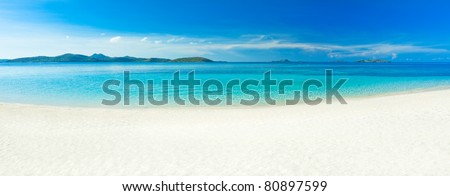 Panorama of the tropical sandy beach Malcapuya Royalty-Free Stock Photo #80897599
