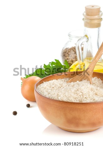 rice and healthy food isolated on white background