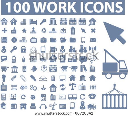 100 work icons, signs, vector illustrations