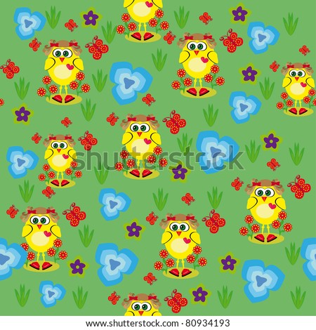 Abstract children's wallpaper with chickens.