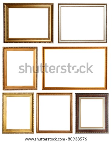 Set of 7 picture frames. Isolated over white background with clipping path