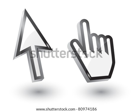 Vector mouse arrow  and hand pointers with shadow,3d