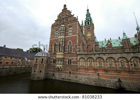 Wide-angle view on the enormous Frederiksborg palace, one of the homes of the Danish royal family