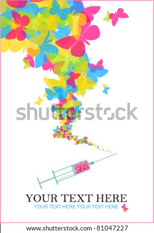 Syringe with butterflies. Vector illustration