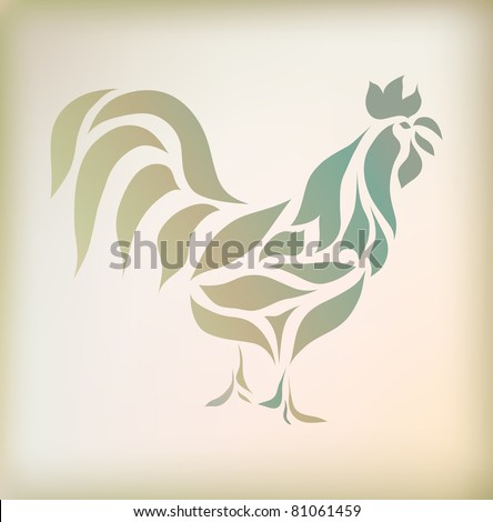 Vintage rooster isolated on background (raster version). Great for signs, web, element design, symbol, icon, logotype, logo, emblem, label.